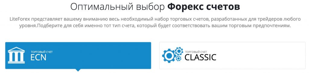 ECN, CLASSIC торговые счета форекс брокера Lireforex 